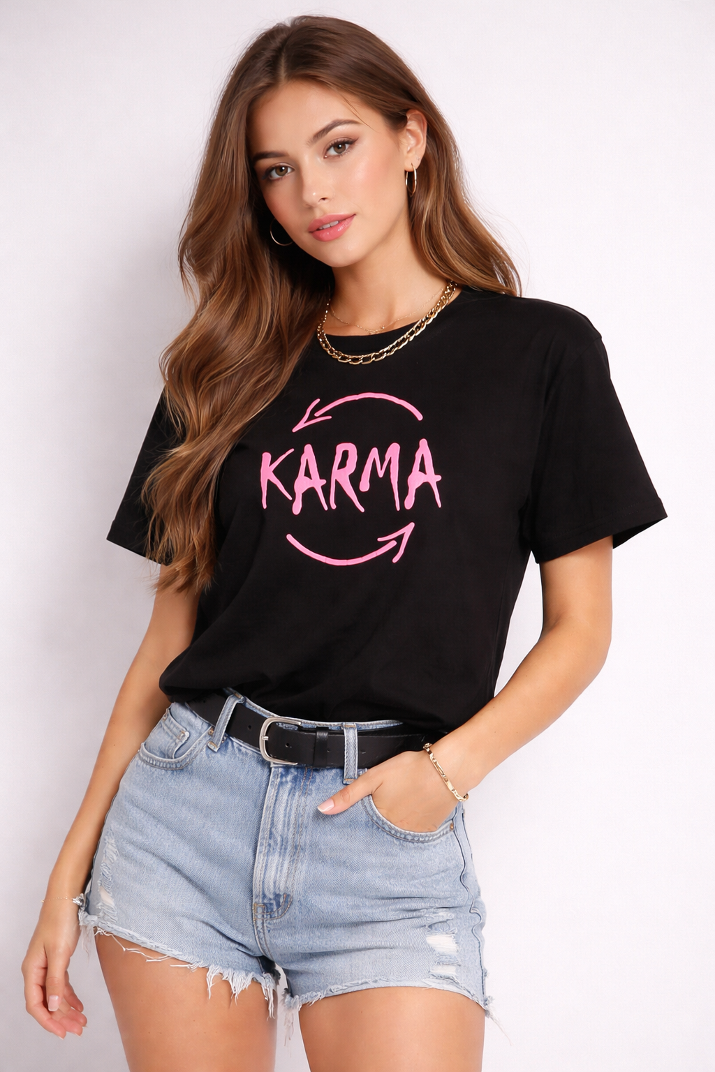 تیشرت نخی چاپ پفکی طرح KARMA